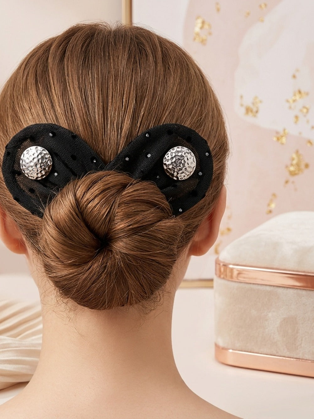 Hair Clips for Women - Rhinestone Clip Black Fabric Twist Bun Maker Sparkling Star Precious Stone - product detail view 6