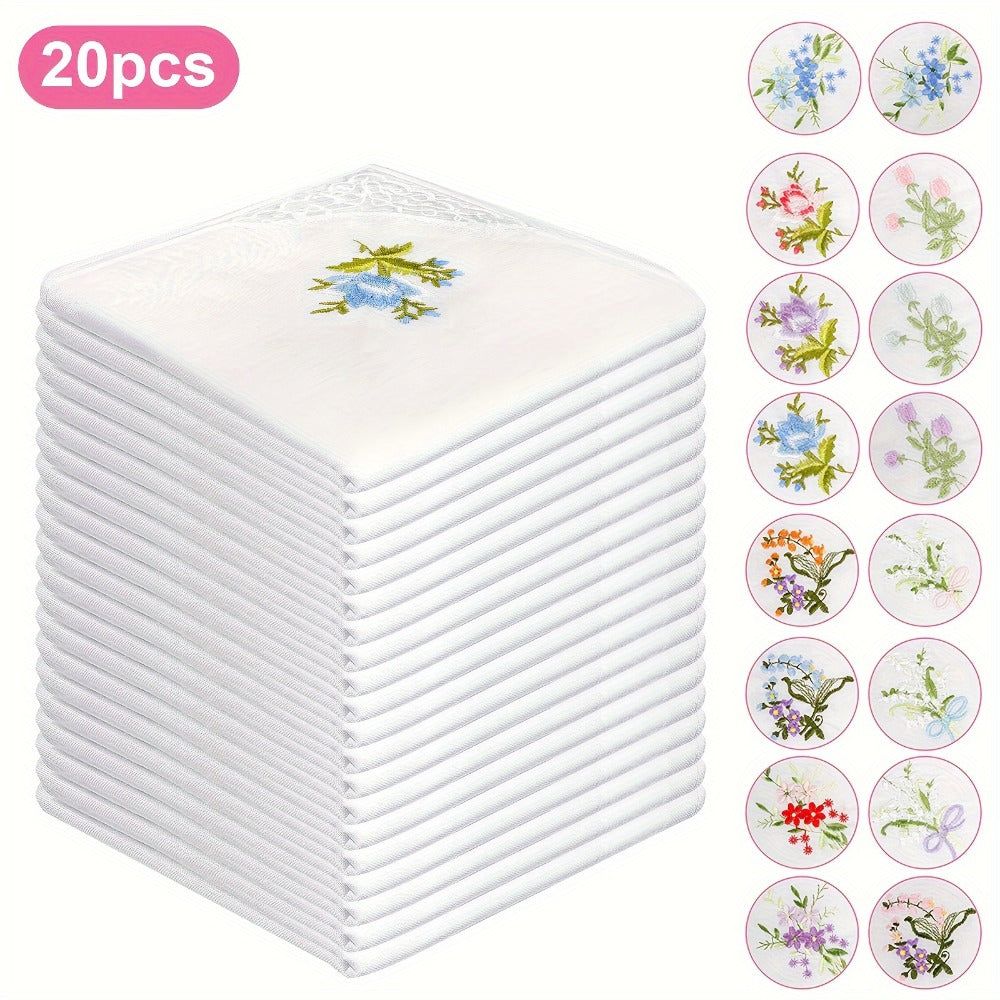Handkerchief - for Women 20 Pack Floral Embroidered White Lace Edge Cotton 11 Inch - product detail view 16