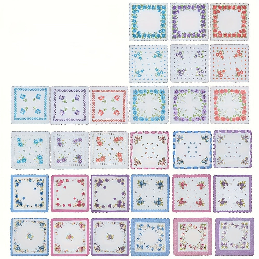 Handkerchiefs - Floral Print for Women 30pcs Vintage Soft Cloth Hankies Bulk Set Random - product detail view 10