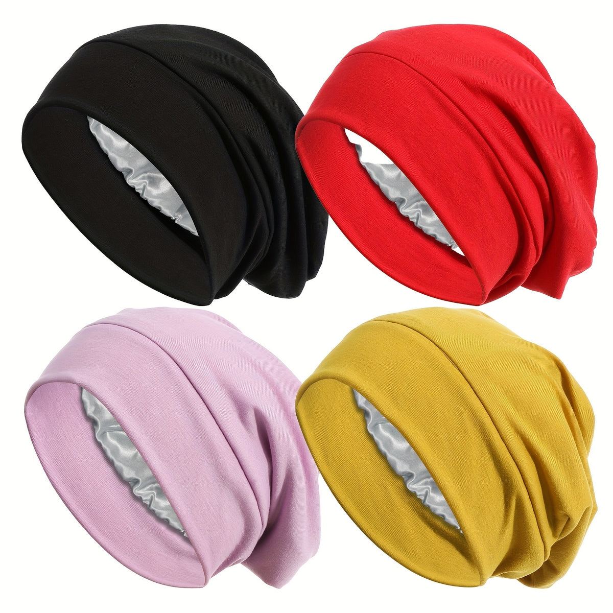 Hats & Beanies - Turban Hat for Women 4pcs Soft Satin Lining Muslim Turban Sleep Cap Chemo - product detail view 13
