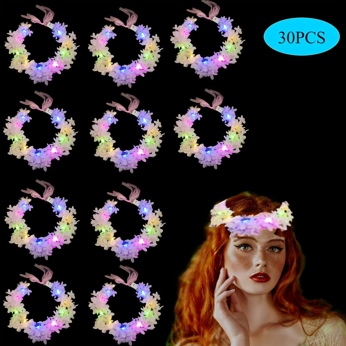 Headband for Women - LED Light Up 30 Pack Glowing Flower Crown Corolla for , Luminous Supplies - product detail view 13