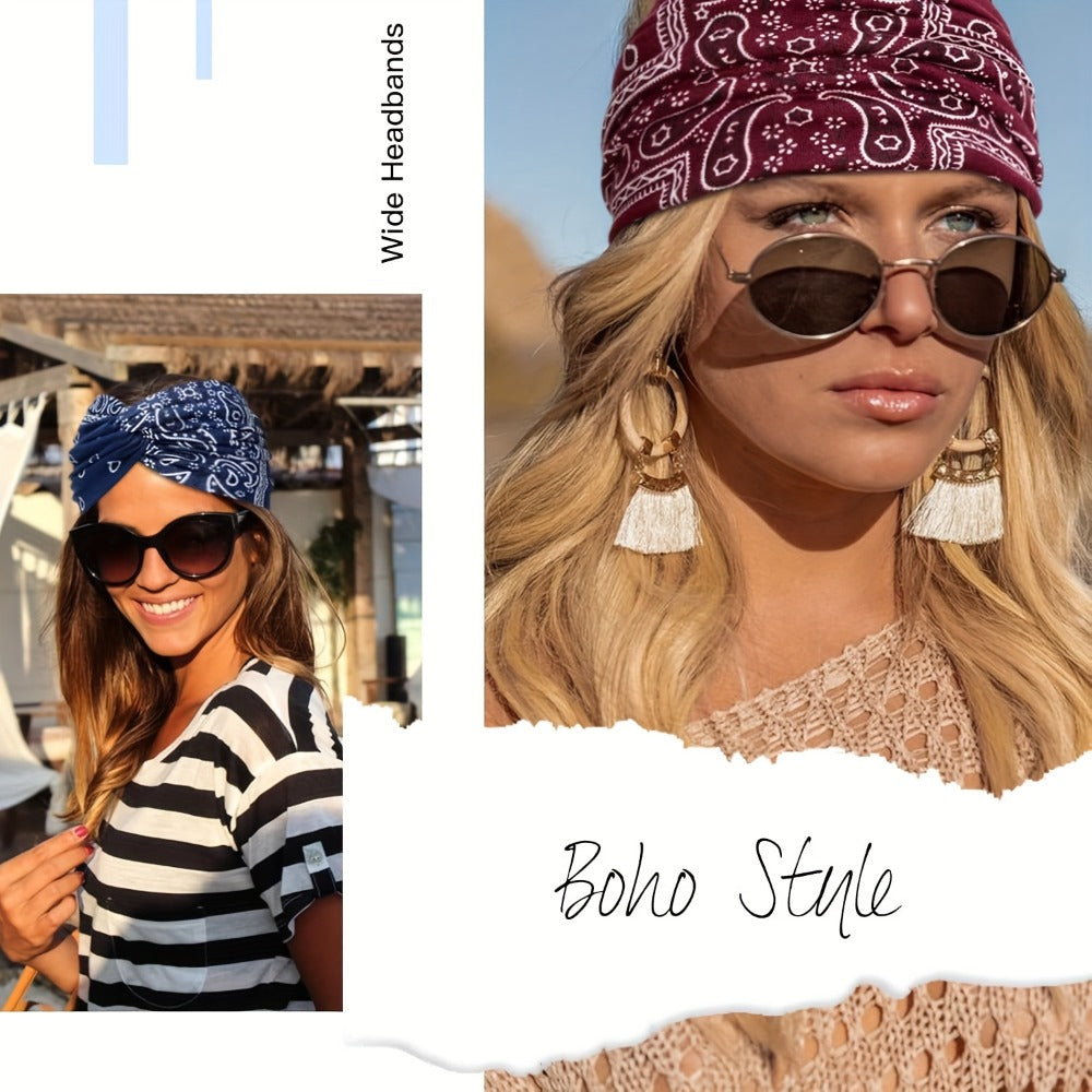 Headband for Women - Wide for 8 Pack Paisley Boho Elastic Sweat-Wicking Sports Band African - product detail view 12