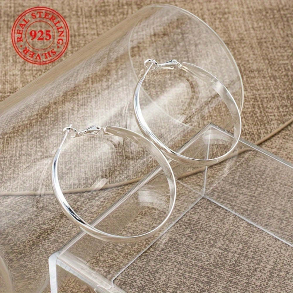 Hoop Earrings for Women - 925 Sterling Silver Large Plain Circle Geometric Statement for Elegant - product detail view 7