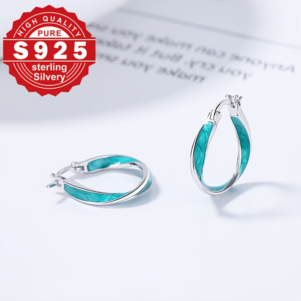 Hoop Earrings for Women - 925 Sterling Silver with Turquoise Blue Accents Elegant s Jewelry for - product detail view 11