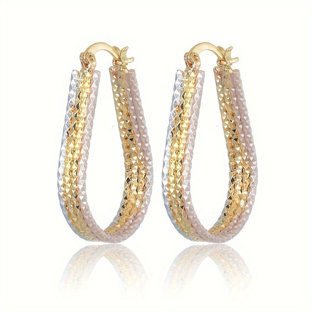 Hoop Earrings for Women - Gold for Copper Water Droplet Ripple Oval Drop Dangle - Minimalist Elegant - product detail view 9