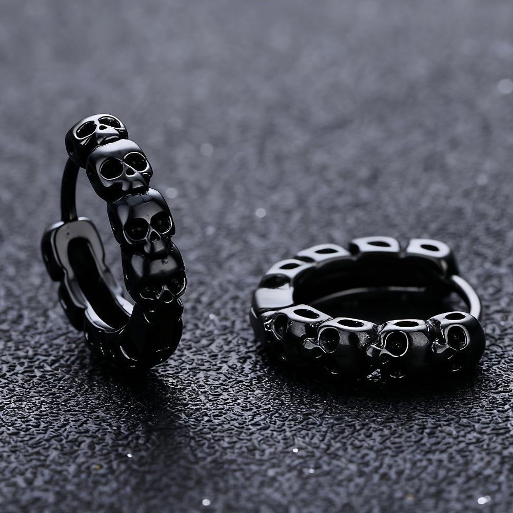 Hoop Earrings for Women - Gothic Skull Anti-Allergy Unisex Circular , Black, Bold Statement Jewelry - product detail view 9