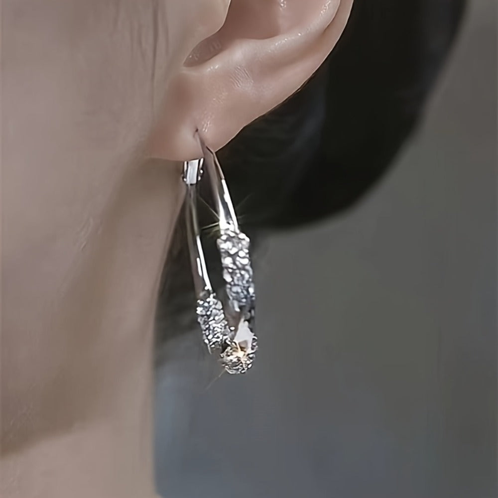 Hoop Earrings for Women - Sterling Silver for - S925 Oversized Round Minimalist Design, Vintage - product detail view 6