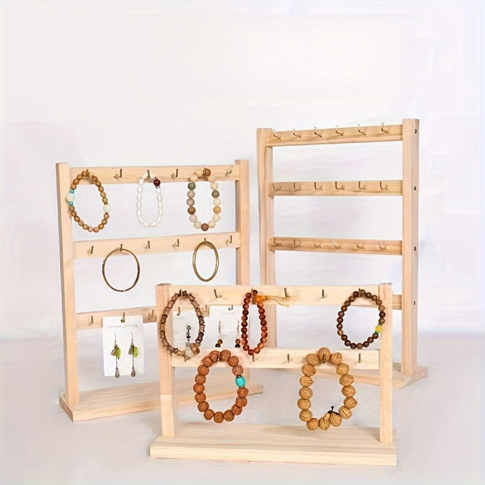 Jewelry Display Stand - 4 Tier Organizer 24 Hooks Wooden Desktop Earring Necklace Bracelet Watch - product detail view 17