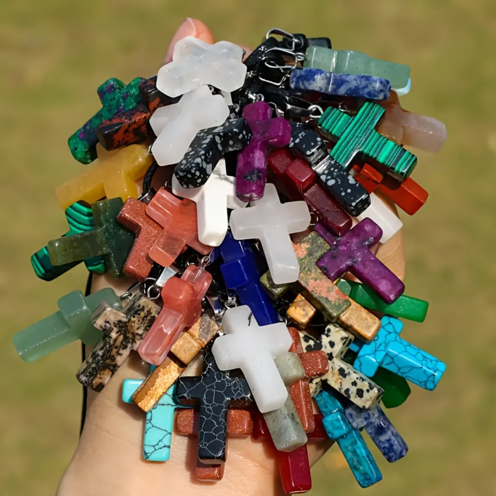 Jewelry Making Kit - Natural Stone Cross Pendant Necklace Set 50pcs 25 Mixed Stone Cross - product detail view 8