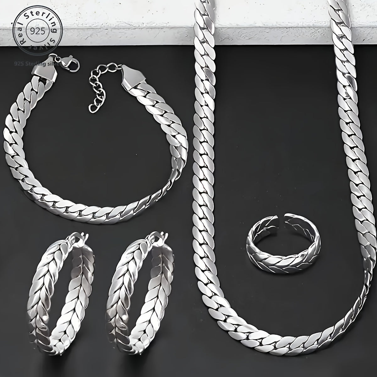 Jewelry Set for Women - 925 Sterling Silver Serpentine 4 Pieces 14K Gold Plated Ring Necklace - product detail view 12
