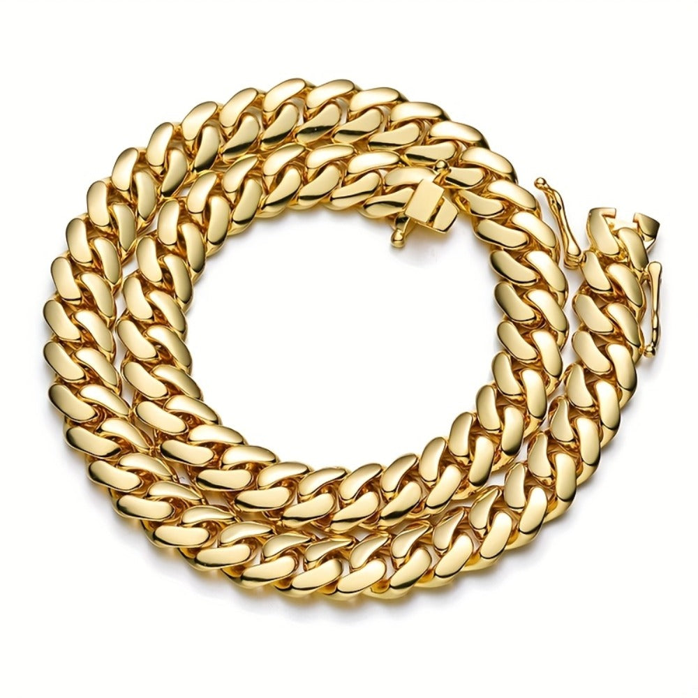 Jewelry Set for Women - Cuban Link Chain Necklace Bracelet Men 18K Gold Plated 14mm Stainless - product detail view 7