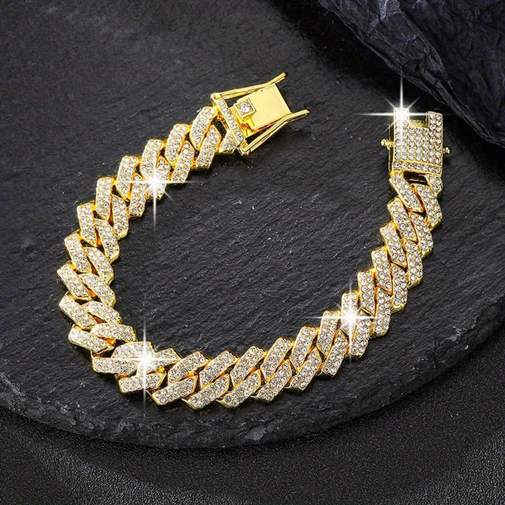 Jewelry Set for Women - Cuban Link Necklace and Bracelet Rhinestone Bling Unisex Hip Hop Y2K Punk - product detail view 24