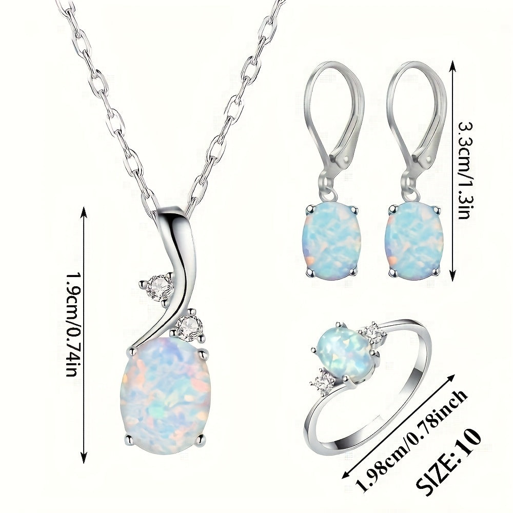 Jewelry Set for Women - Opal for 4 Pieces 925 Sterling Silver Water Drop Pendant Necklace Earrings - product detail view 18