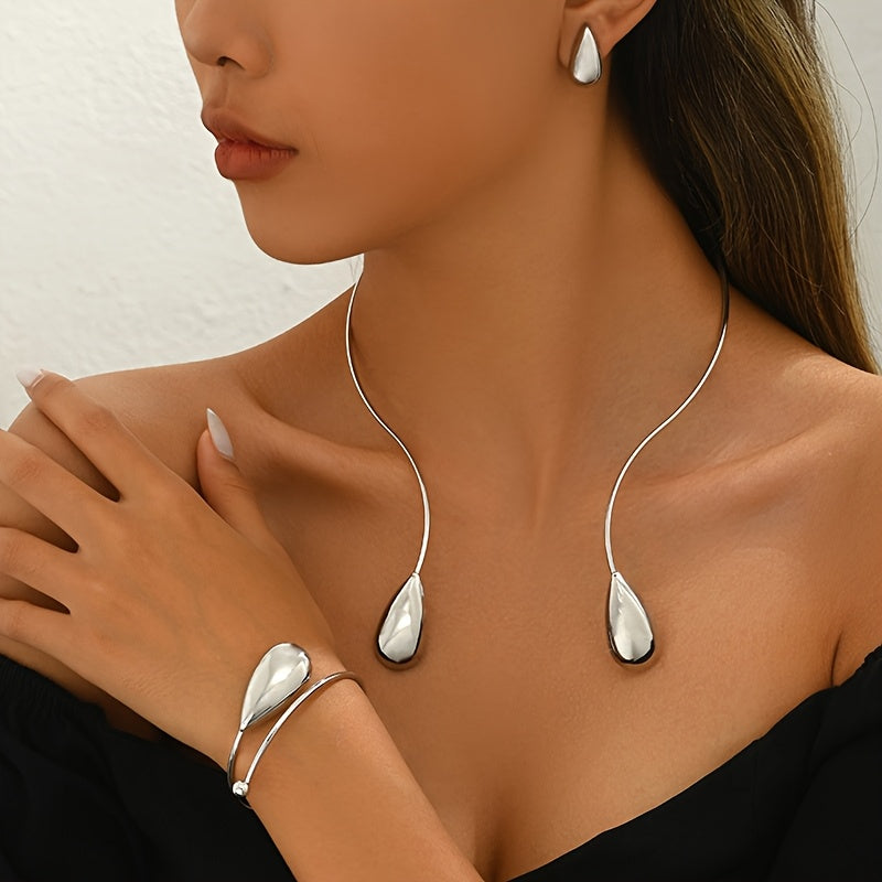 Jewelry Set for Women - S925 Sterling Silver Geometric Droplet Earrings Bracelet Necklace for - product detail view 9