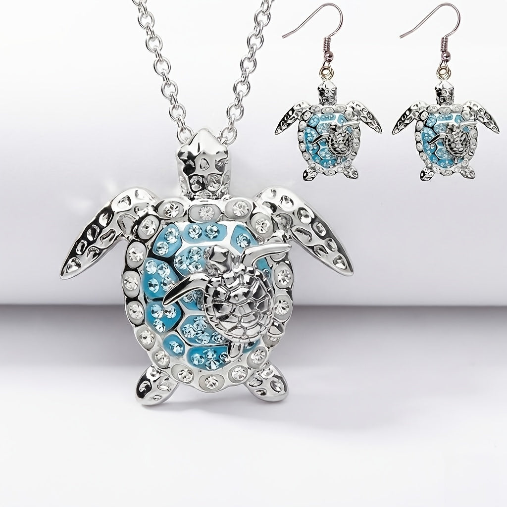 Jewelry Set for Women - Turtle 925 Sterling Silver Moissanite Necklace Earrings Ring for Beach - product detail view 8