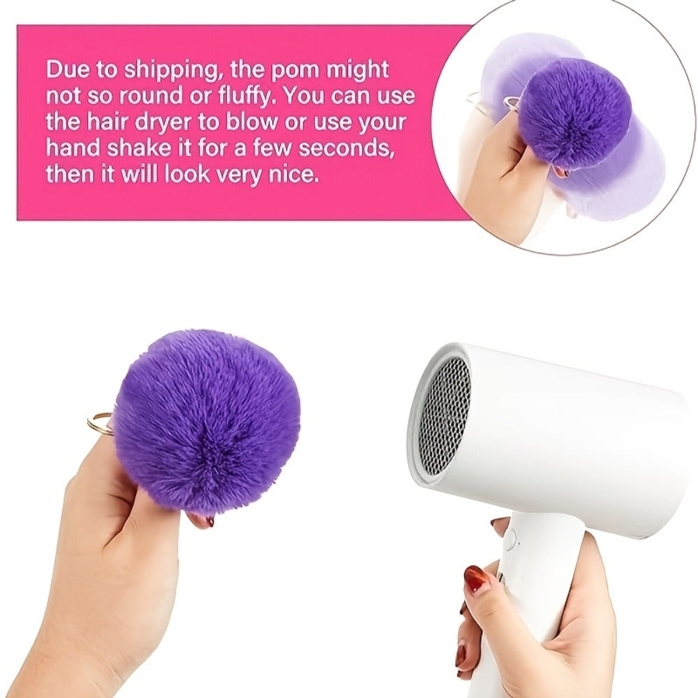 Keychain - Fluffy Pom Pom Bulk 60pcs Colorful Faux Fur Ball Key Rings for Women & - product detail view 5