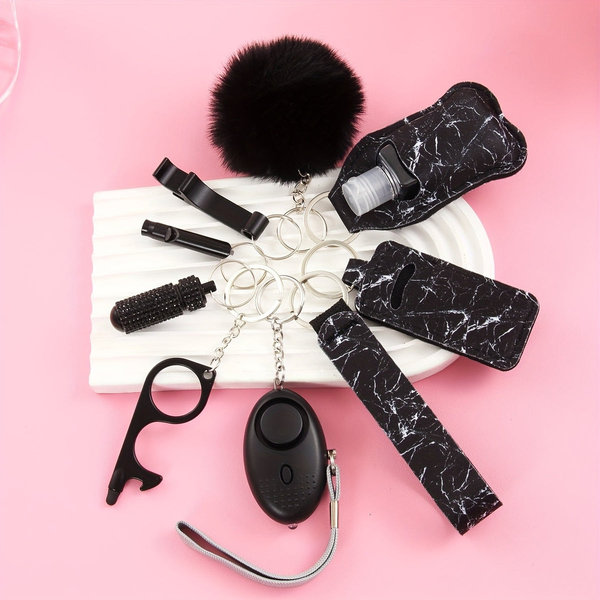 Keychain - Safety Set Women 9pcs Self Defense Gift Box Personal Alarm Pom-Pom - product detail view 18