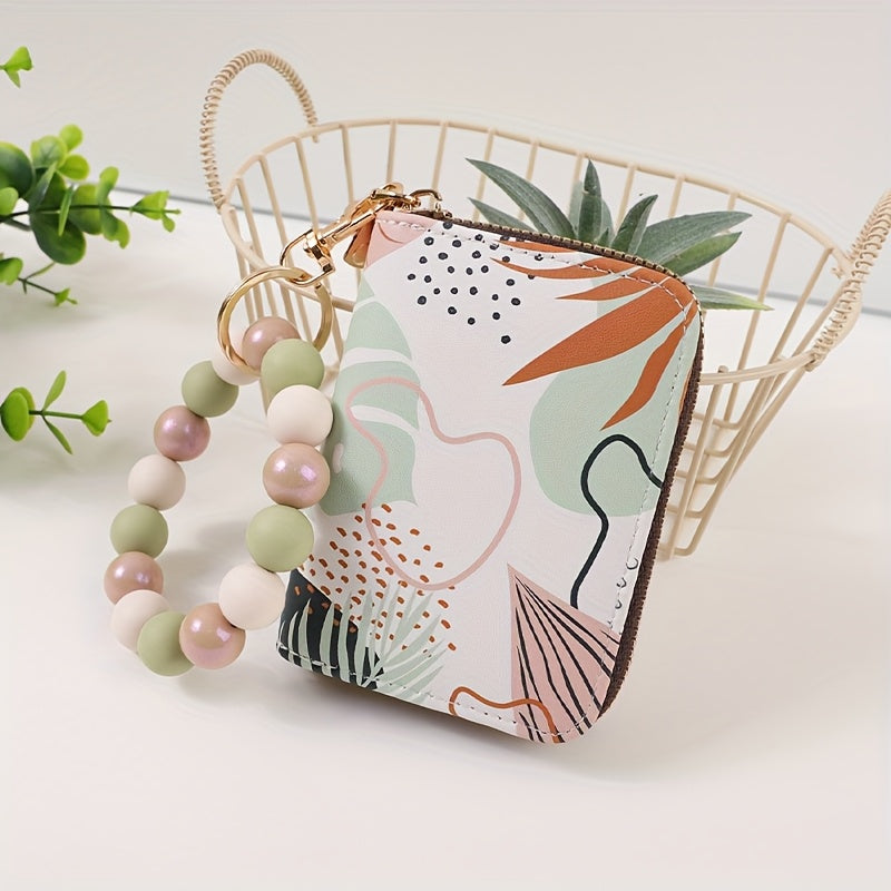 Keychain Wallets & Organizers - Beaded Wrist Wallet with Card Holder Printed Accordion ID Storage Bag & - product detail view