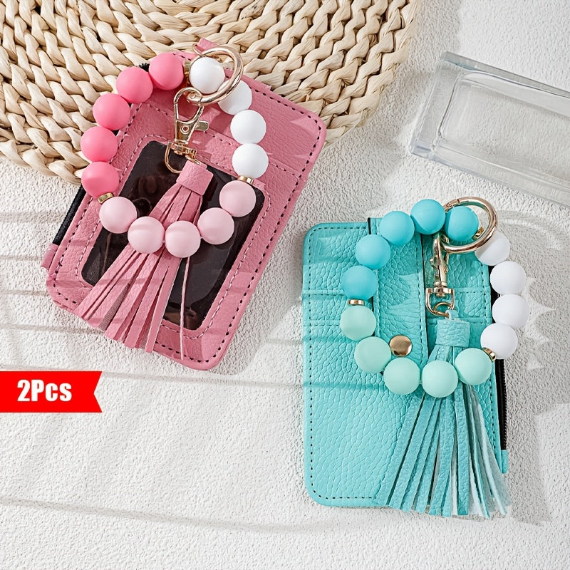 Keychain - Western Beaded & Card Holder Set 2pcs Handmade Boho Wrist Key Ring with - product detail view 17