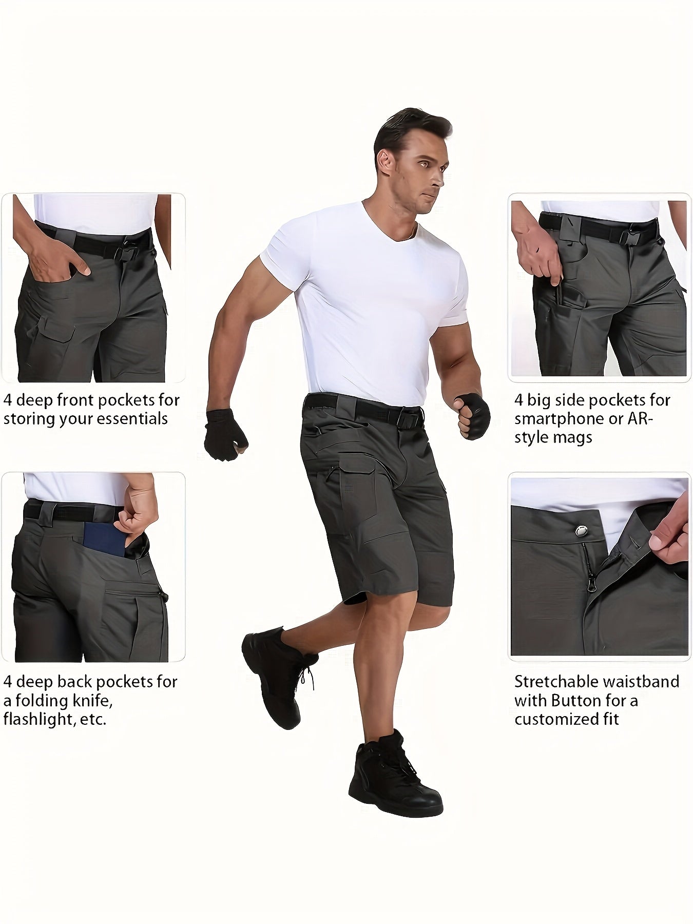 Men's Athletic Shorts - Quick Dry With Pockets – Black+gray – Black option – view 24