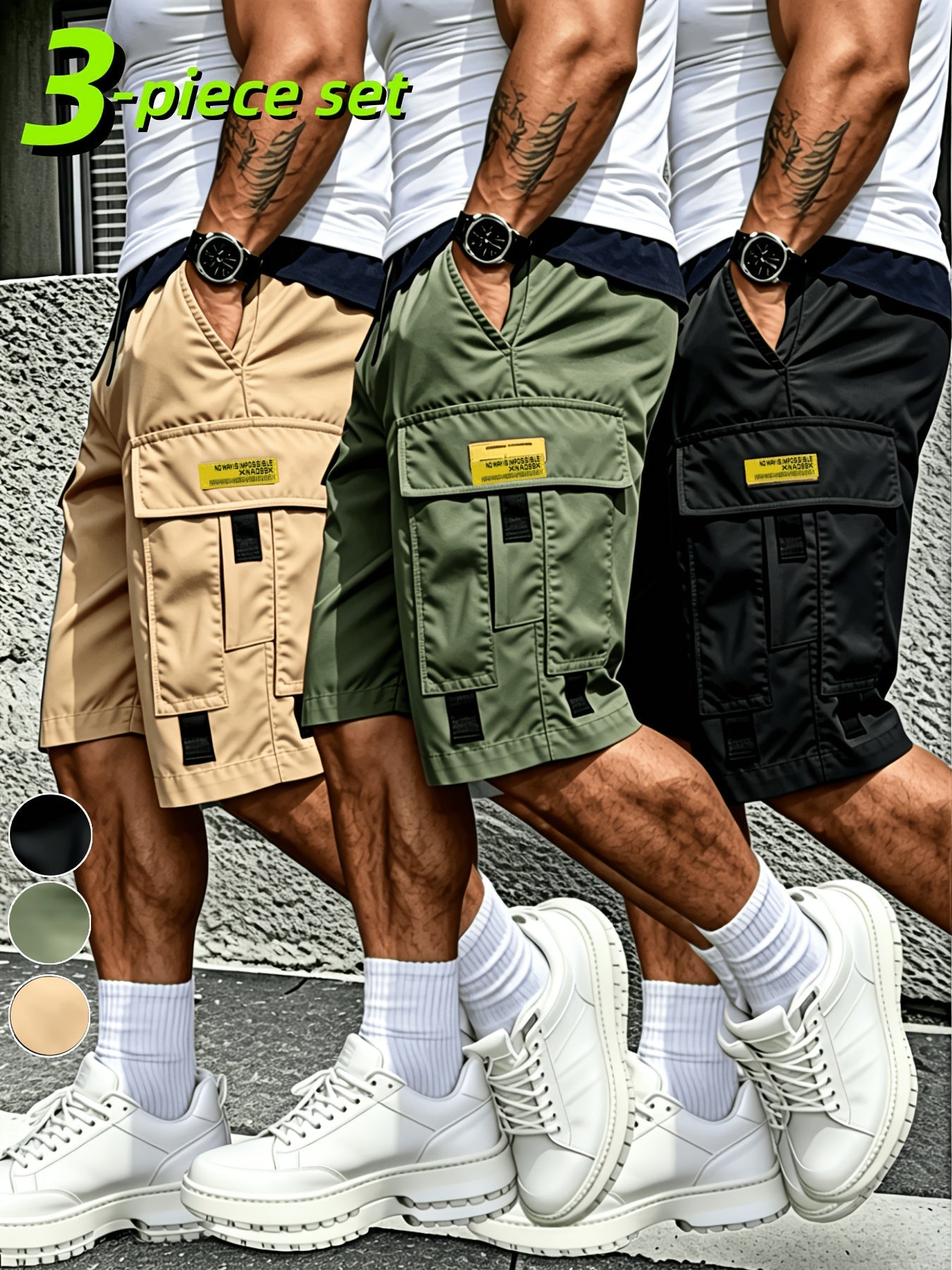 Men's Cargo Shorts - Drawstring Waist With Pockets – Black Gray Blue – view 9