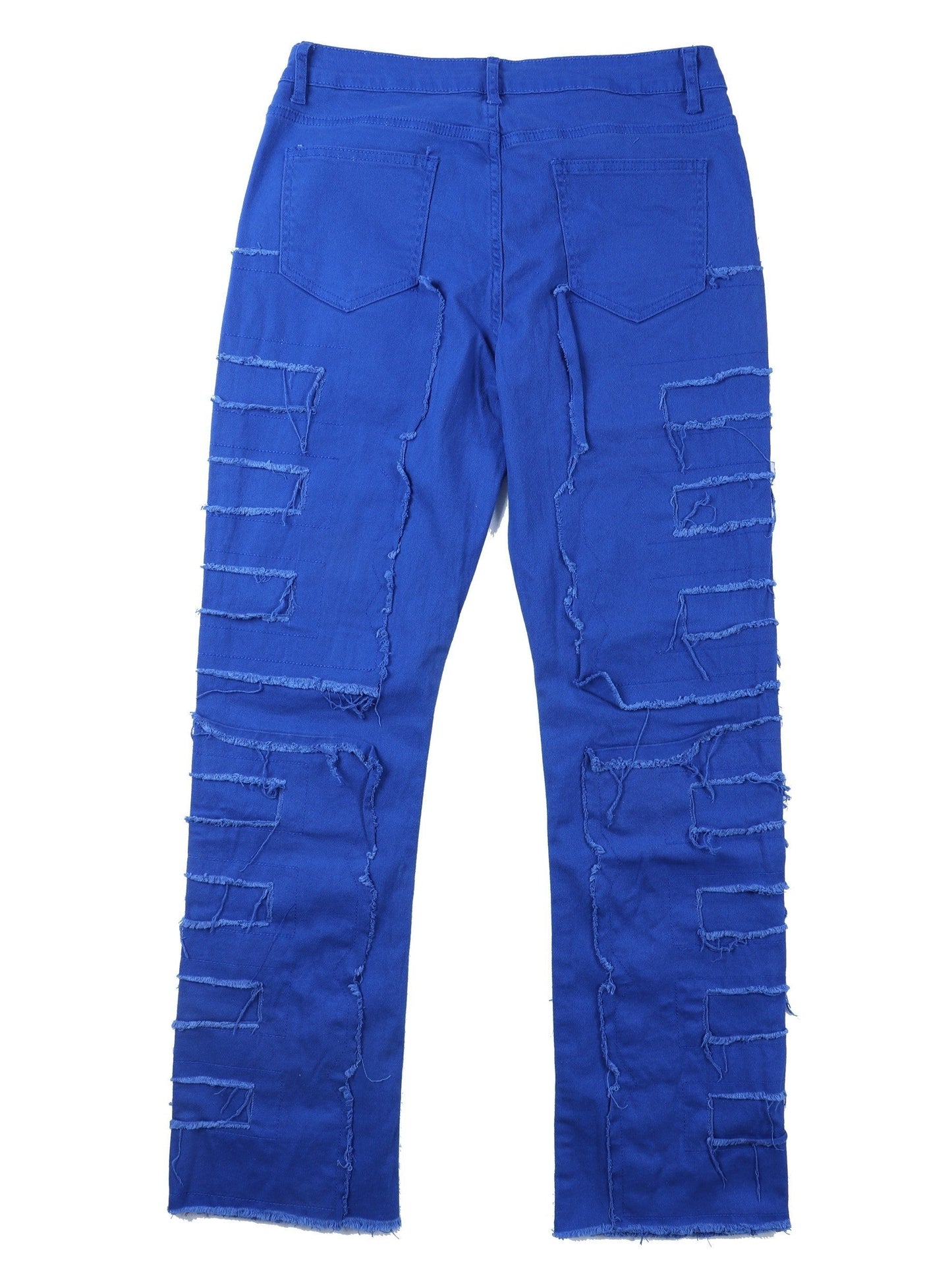 Men's Distressed Fringe-Hem Jeans - Washed Blue Stretch Denim Look – view 14