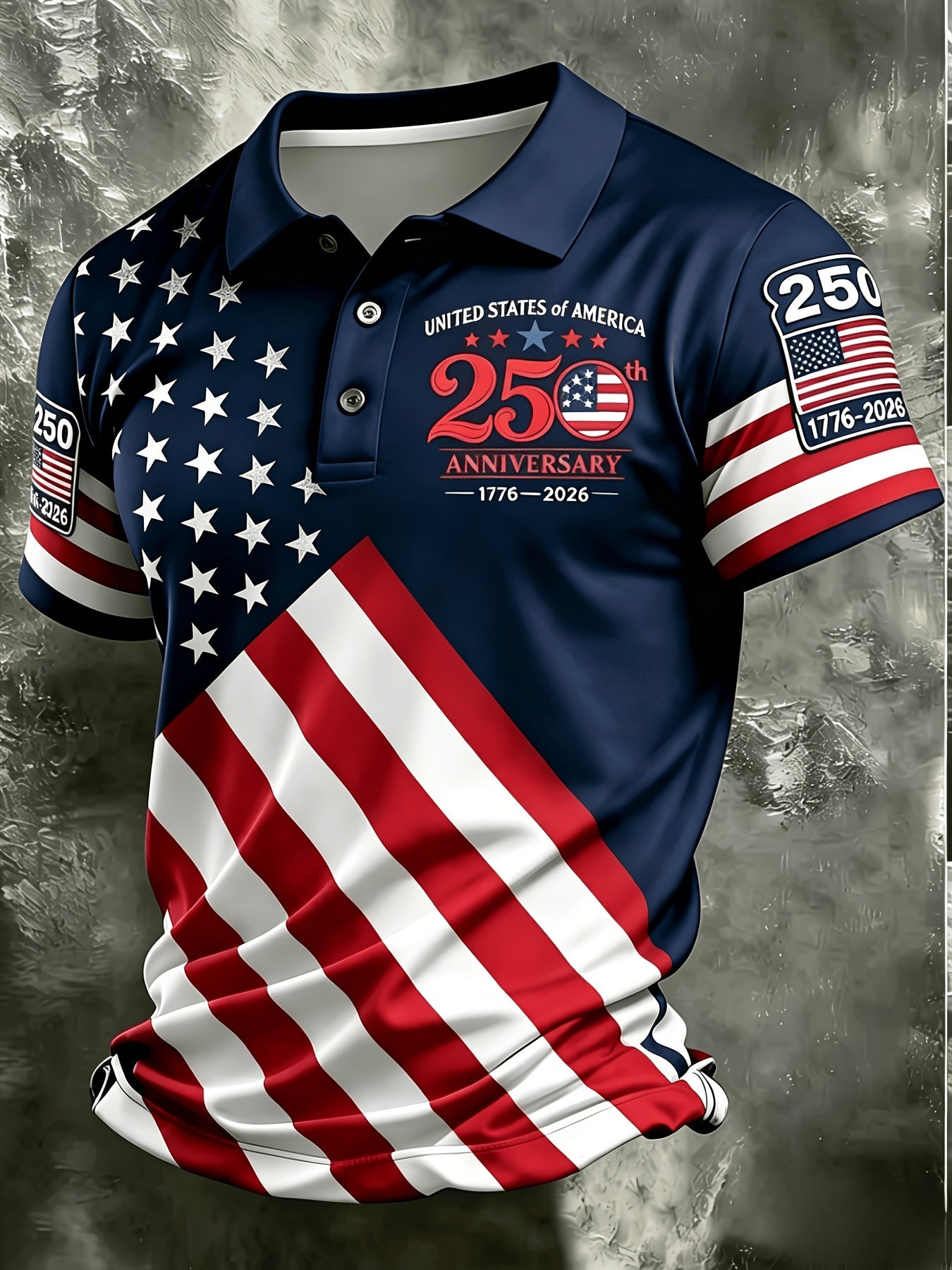 Men's Patriotic Polo Shirt – US 250th Anniversary Print – view 2