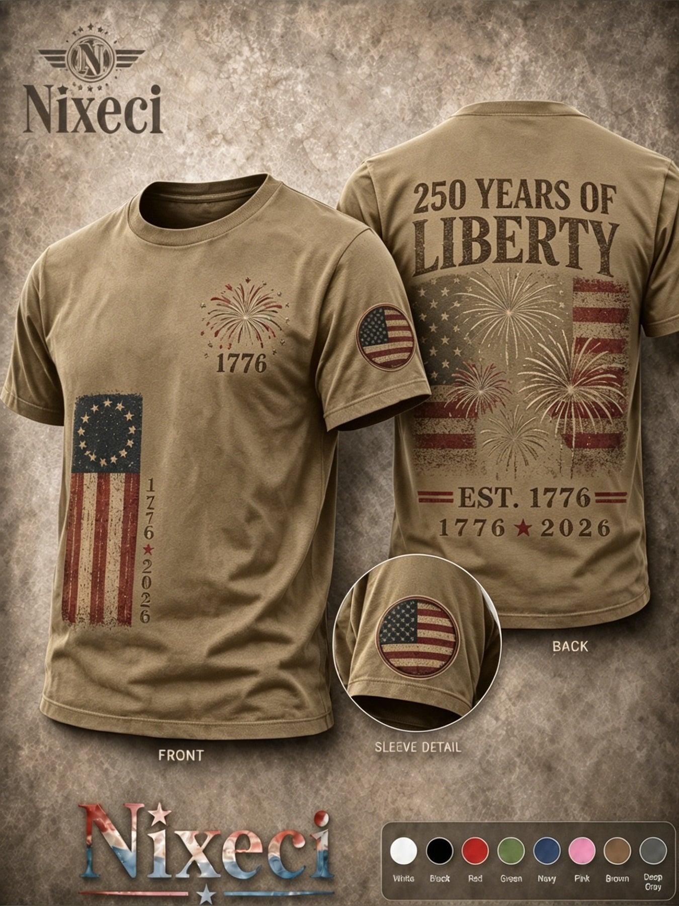 Men's Patriotic T-Shirt - Round Neck Short Sleeve – 40-Variant Selection – view 12