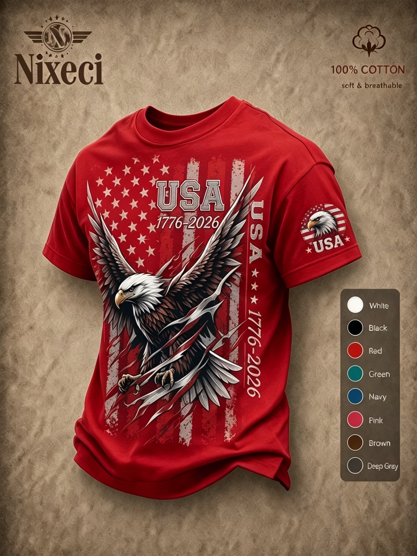 Men's Patriotic T-Shirt - Round Neck Short Sleeve – 48-Variant Selection – view 42