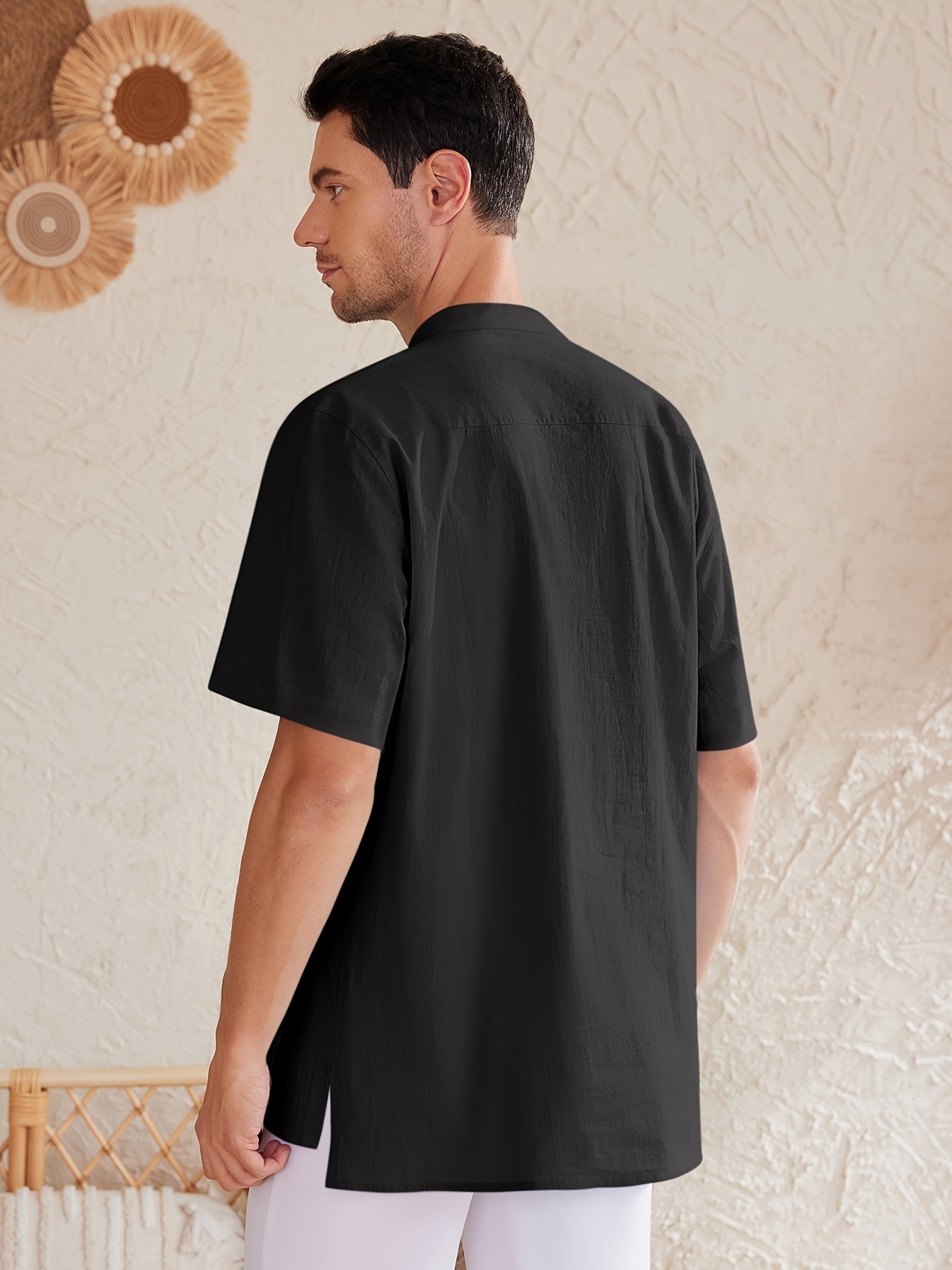 Men's Plus Size Henley Shirt – Sky Blue Short Sleeve – view 4