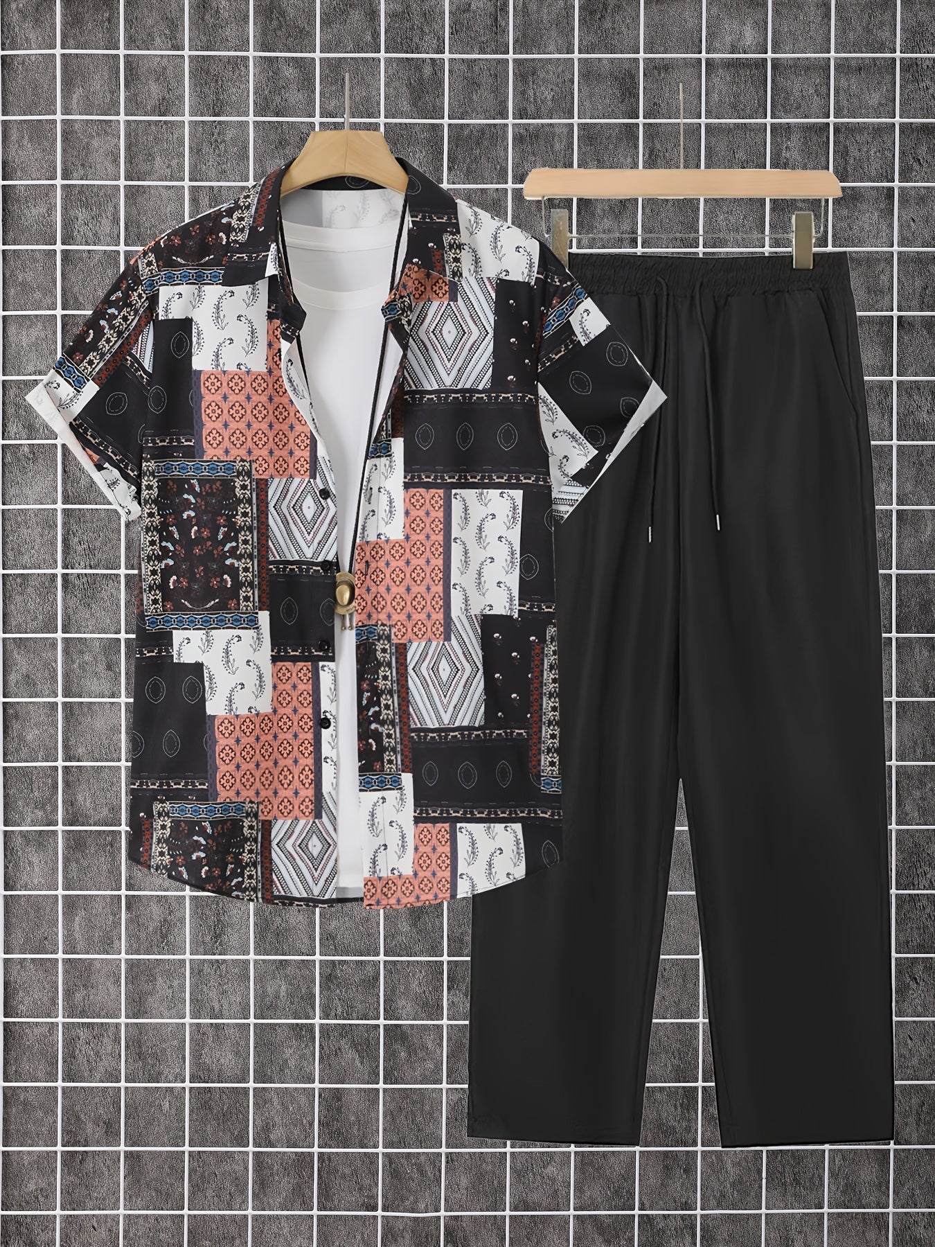 Men's Shirt and Pants Set - Geometric Print Summer Style – view 14