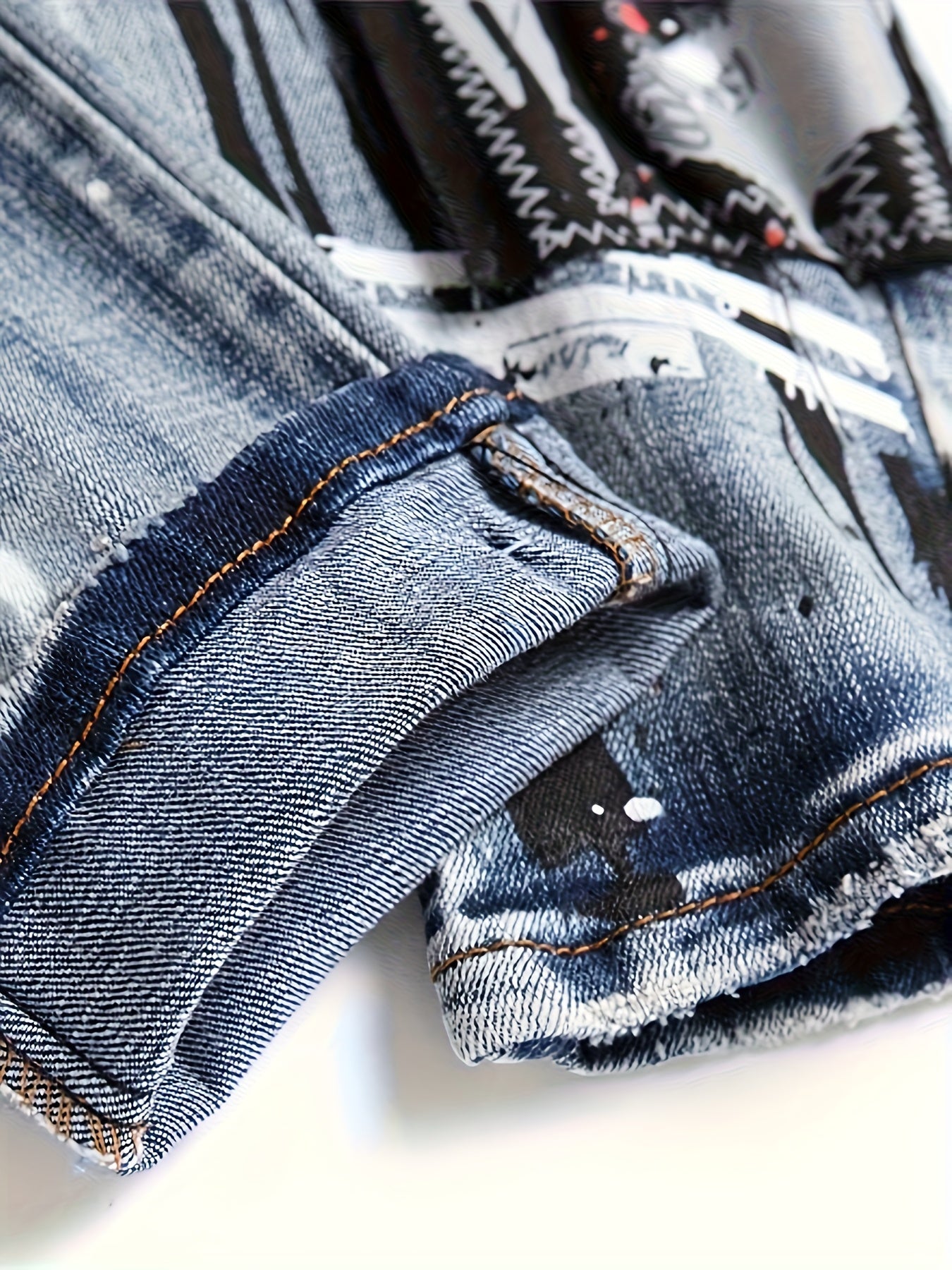 Men's Slim Fit Jeans - Vintage Wash Distressed – Blue – view 10