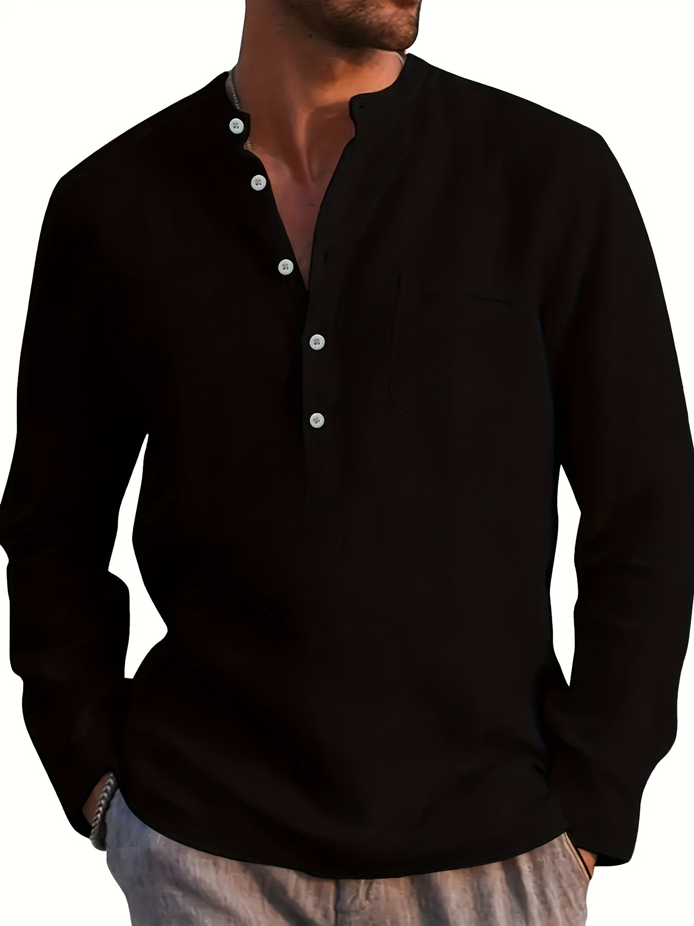 Men's Solid Plus Size Long Sleeve Casual Shirt - Stretch – view 35