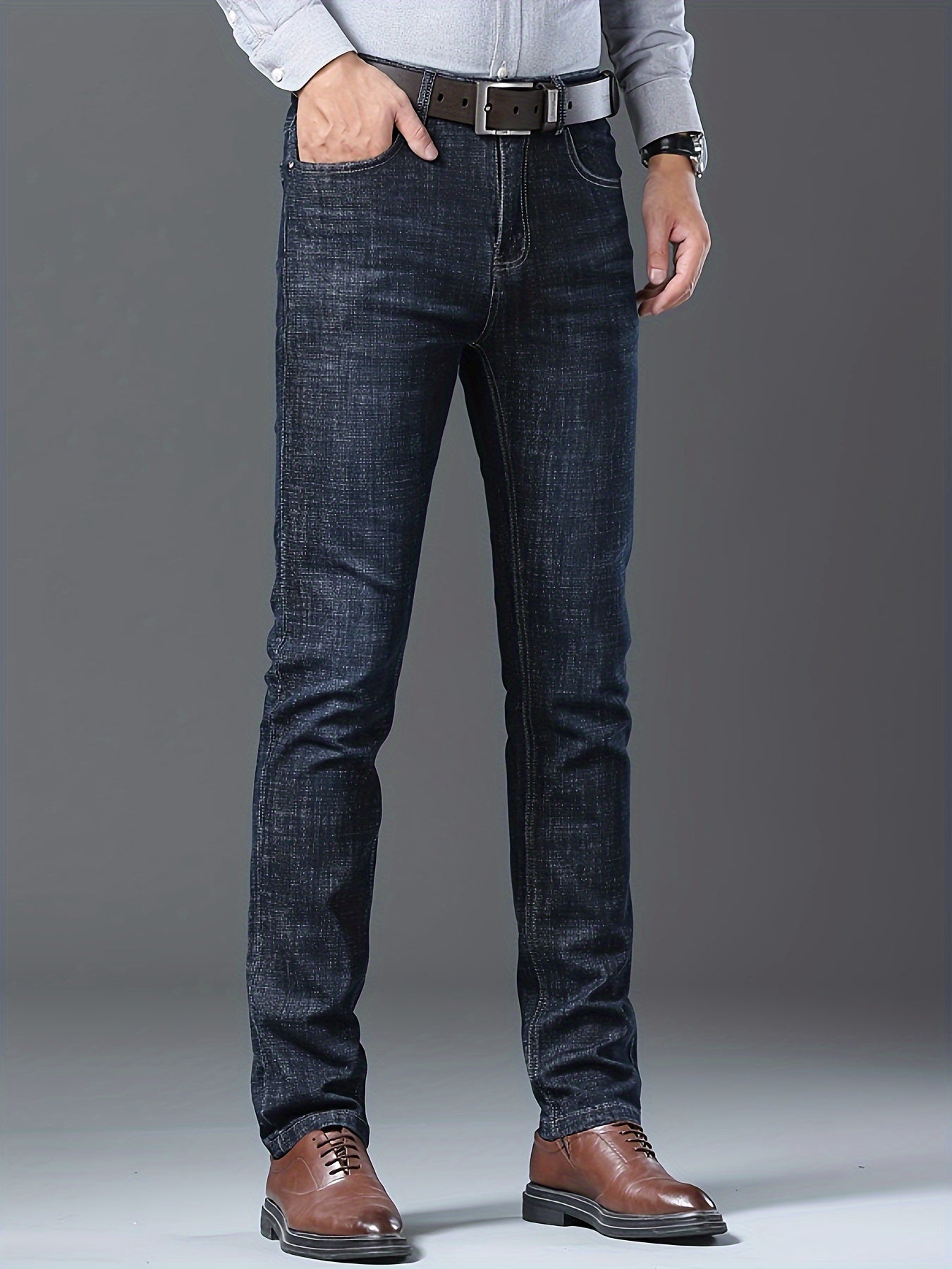 Men's Straight Leg Jeans - Vintage Wash Clean Finish – Blue Denim – view 8