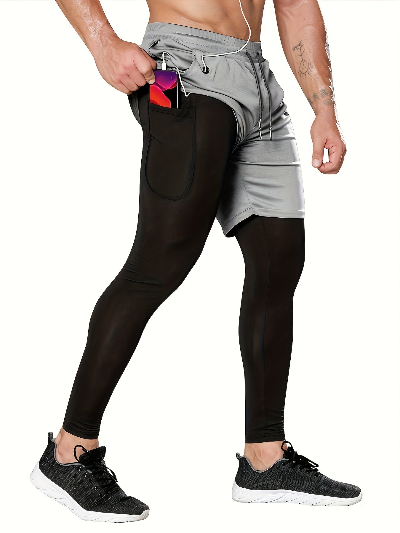Men's Stretch Leggings - Stretch Comfort – Black / White – view 10