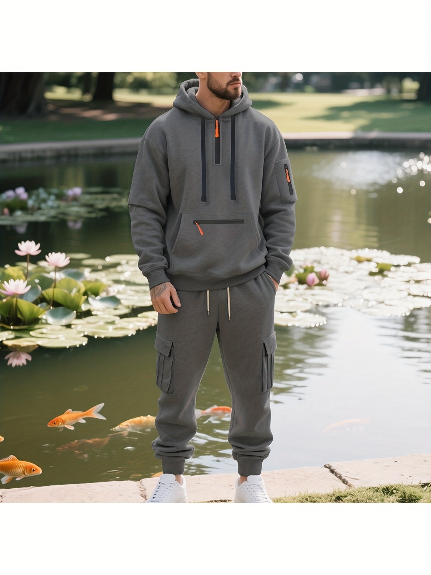 Men's Tracksuit – Men's Space Gray Polyester Long-Sleeve Outfit Set – view 14
