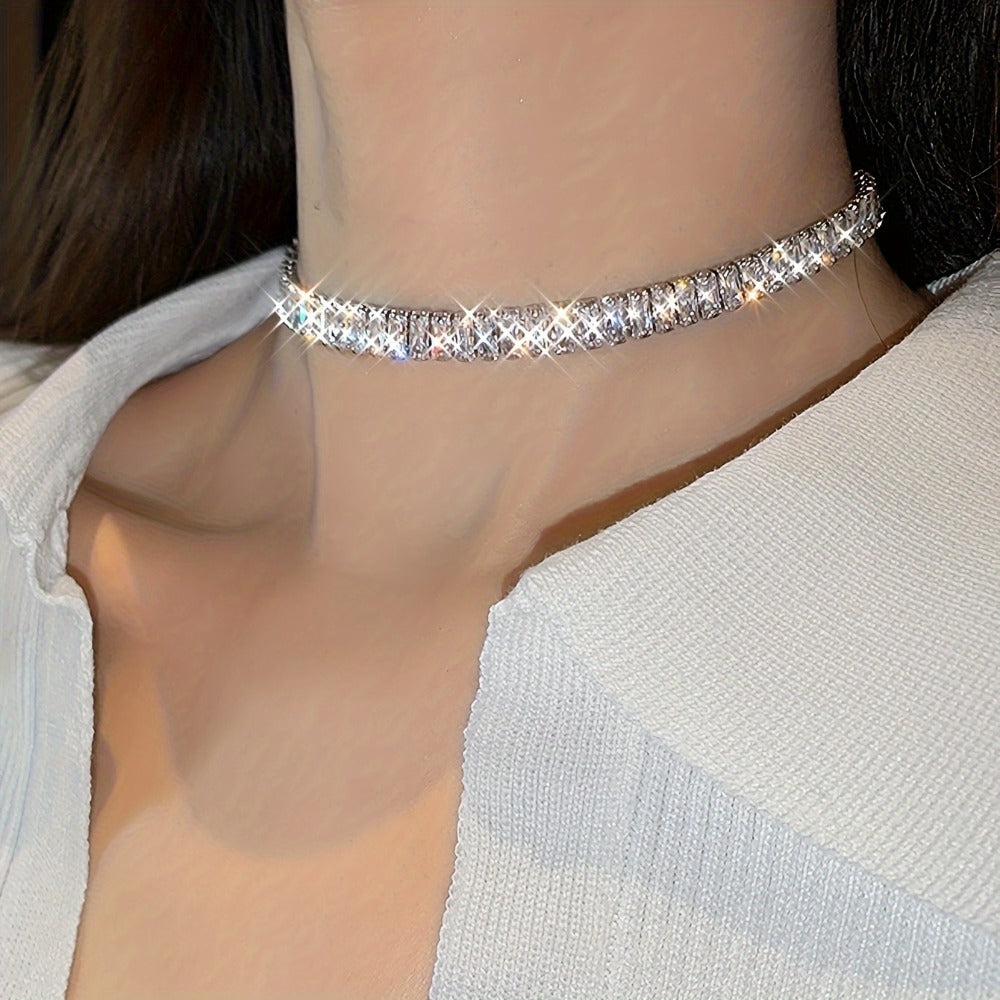 Necklace for Women - Chunky Tennis S925 Sterling Silver - Sparkling Cubic Zirconia Statement - product detail view 11