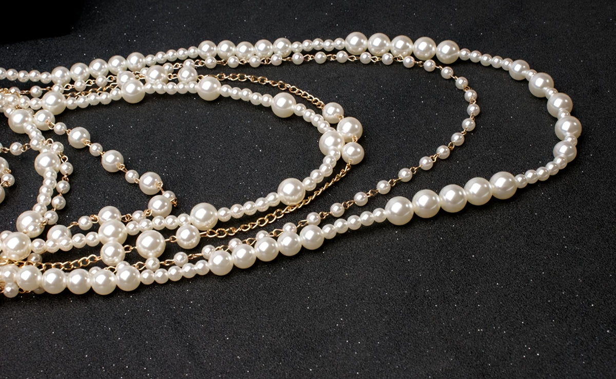 Necklace for Women - Pearl Layered Boho Imitation Pearl Long Sweater Chain for Chic Casual - product detail view 3