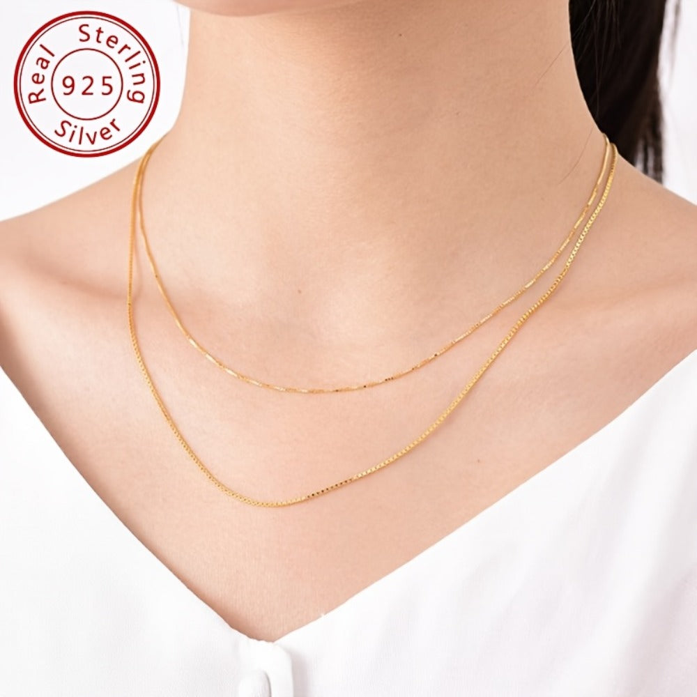 Necklace for Women - Sterling Silver Box Chain for 18K Gold Plated 0.8mm Thin Dainty Layering - product detail view 8