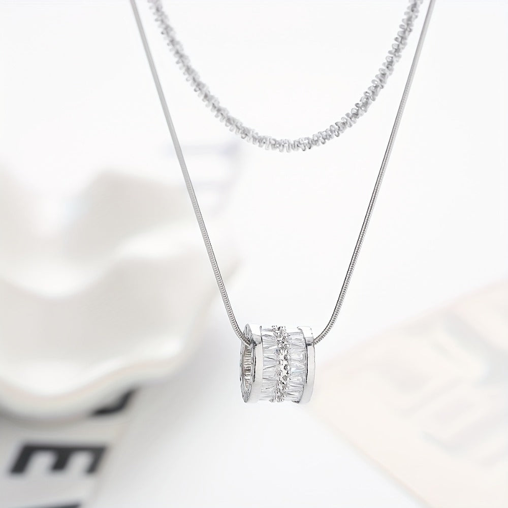 Necklace for Women - Sterling Silver Layered for - S925 Double Layer Clavicle Chain with Cubic - product detail view 11
