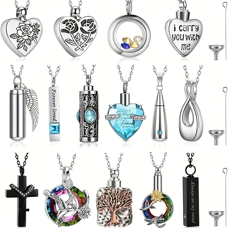 Necklaces & Pendants - Cremation Urn Necklace Set 15 Pieces Memorial Keepsake Jewelry for Ashes - product detail view 17