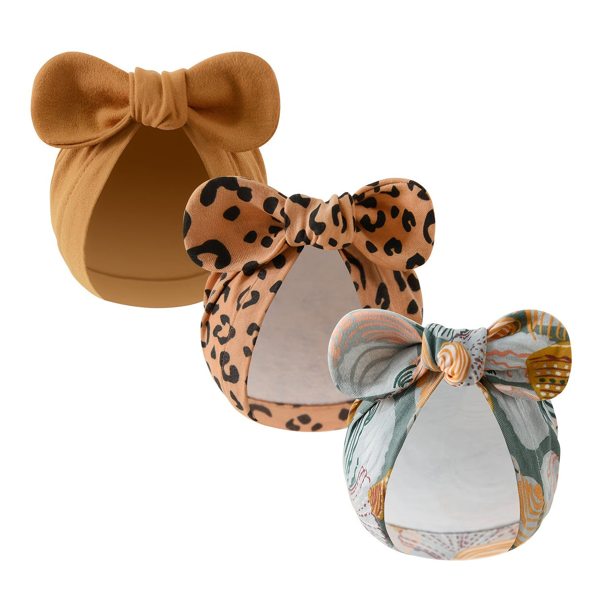 Newborn Baby Bow Hats - 3-Pack Floral & Solid Color – view 13