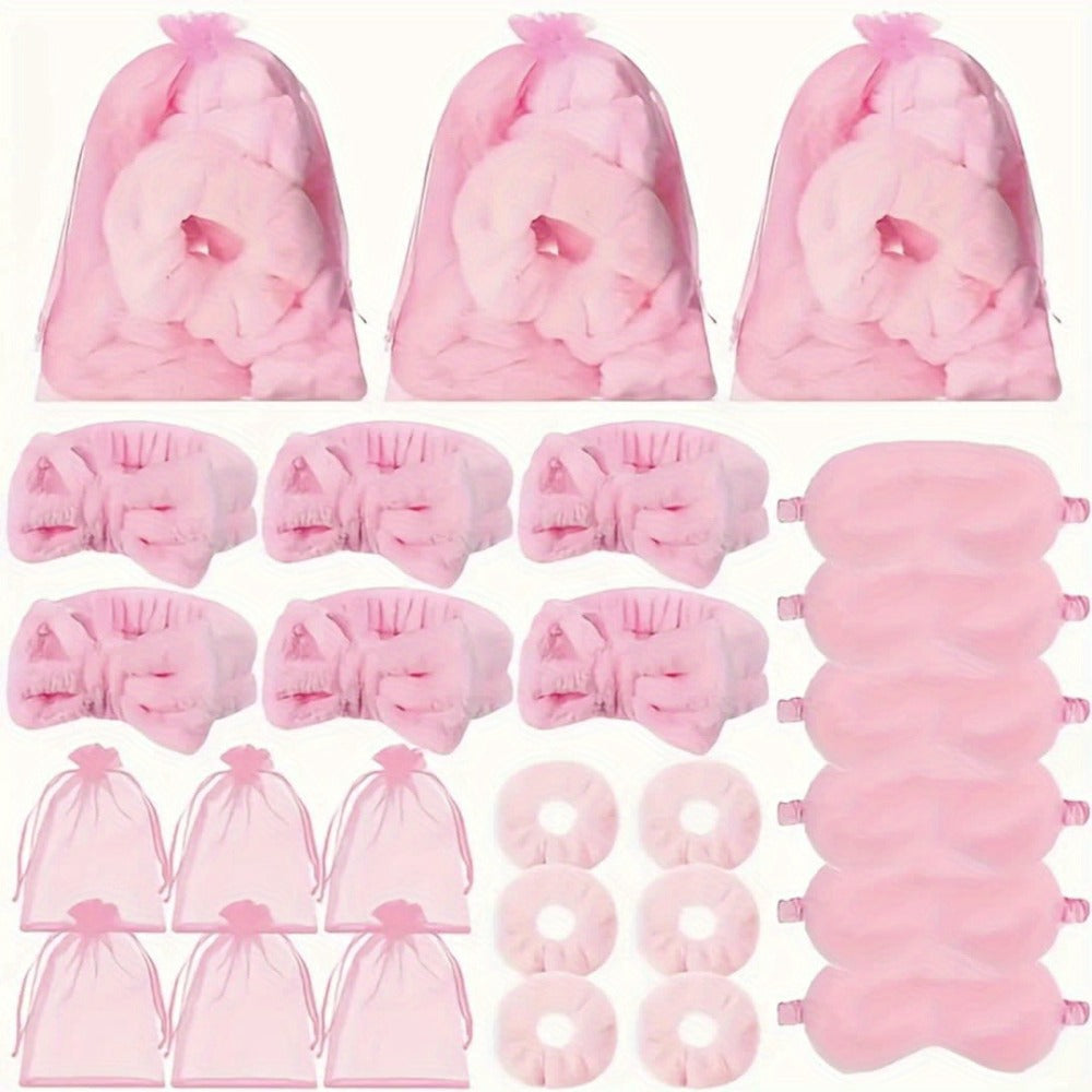 Party Supplies - Slumber Favors 24pcs Pink Spa Sleepover Kit Scrunchies Sleep Eye Masks - product detail view 8