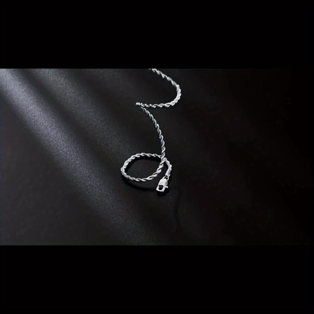 Pendant Necklace - 925 Sterling Silver 3mm Twist Woven Italian Handmade Chain for Men & - product detail view 11