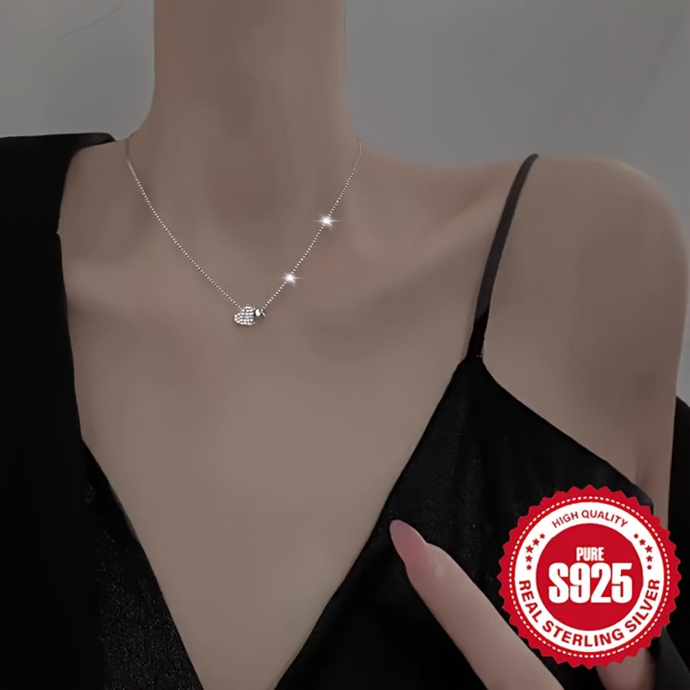 Pendant Necklace - 925 Sterling Silver Heart for Women, Cubic Zirconia Love Heart Clavicle - product detail view 12
