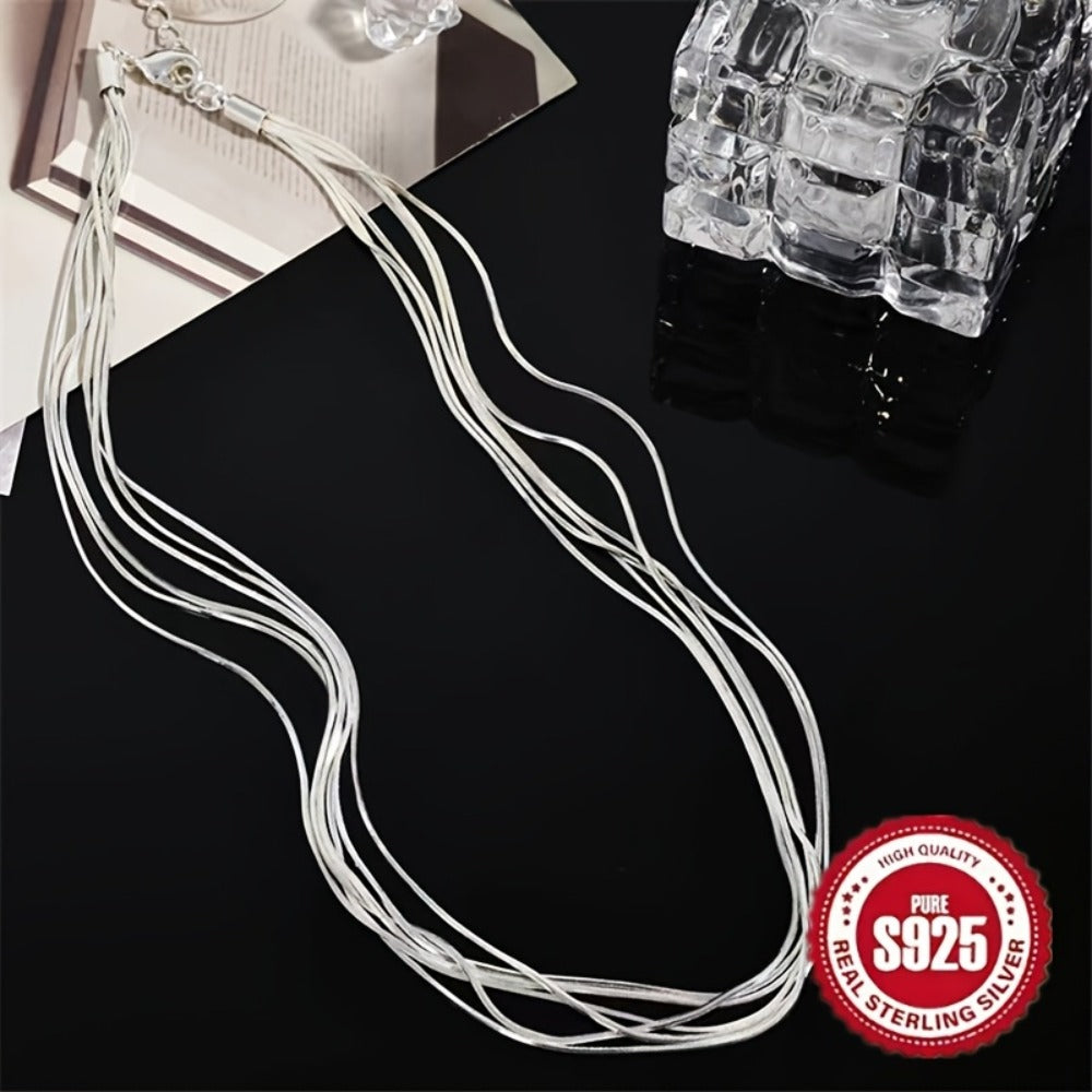 Pendant Necklace - 925 Sterling Silver Layered Hypoallergenic Multi-Strand Chain for Women - product detail view 9
