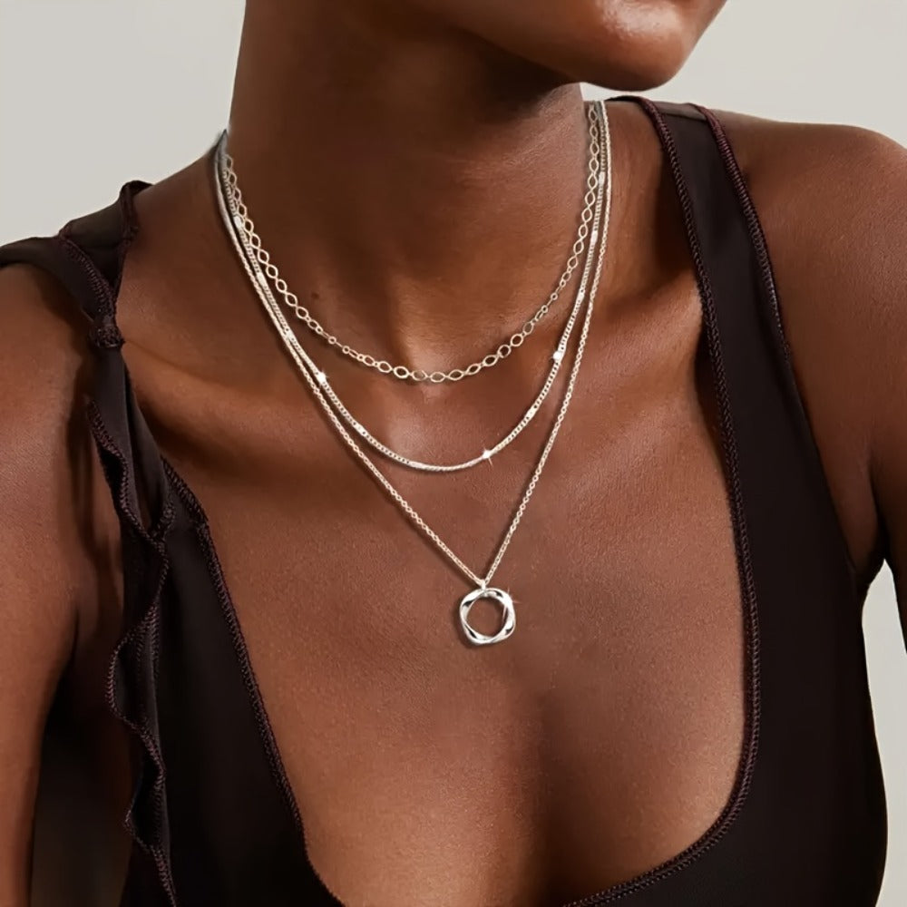 Pendant Necklace - 925 Sterling Silver Layered for Women Multi-Layer Round Disc Coin Stacking - product detail view 6