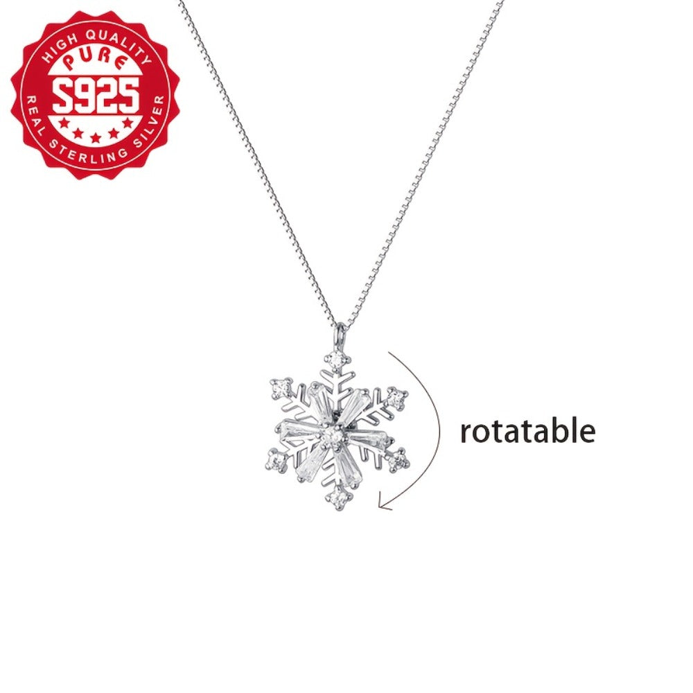 Pendant Necklace - 925 Sterling Silver Snowflake for Women Rotating Windmill with CZ Inlay - product detail view 5