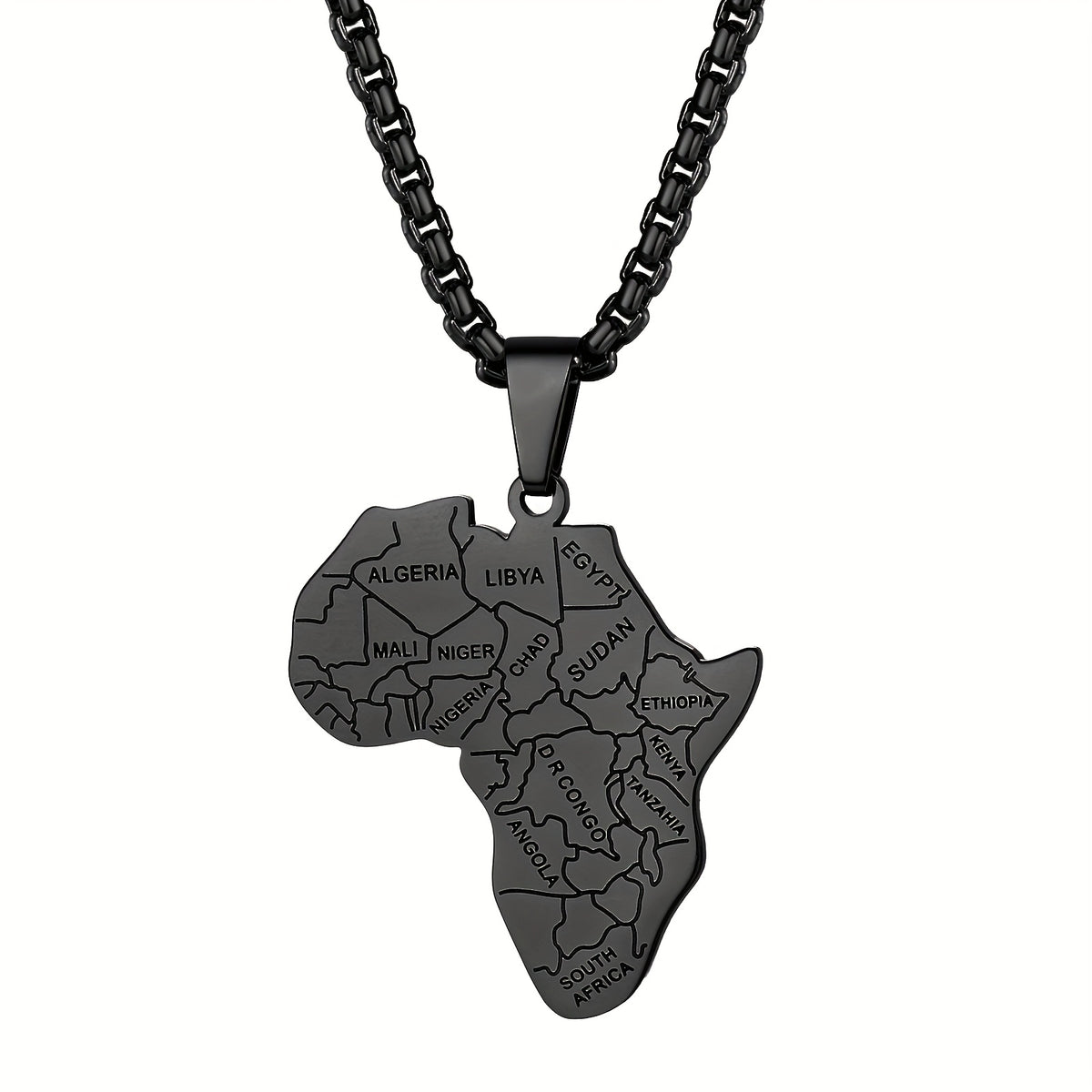 Pendant Necklace - African Map for Men Stainless Steel with Wheat Chain - Classic Gold Silver - product detail view 17