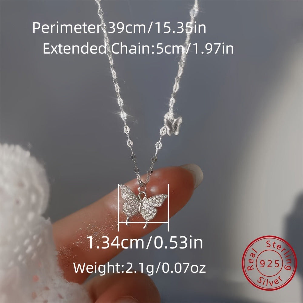 Pendant Necklace - Butterfly 925 Sterling Silver Hypoallergenic Dainty CZ Bling for Women - product detail view 12